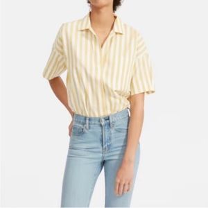 Everlane Short Sleeve Cotton Poplin Popover Striped Top